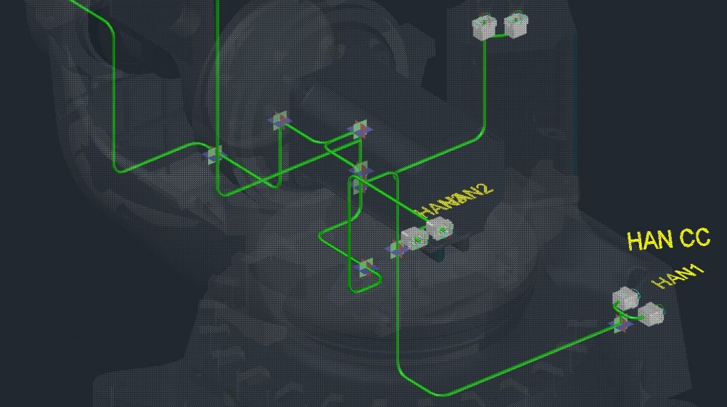 Dettaglio connettori 3D sul cablaggio in varie posizioni