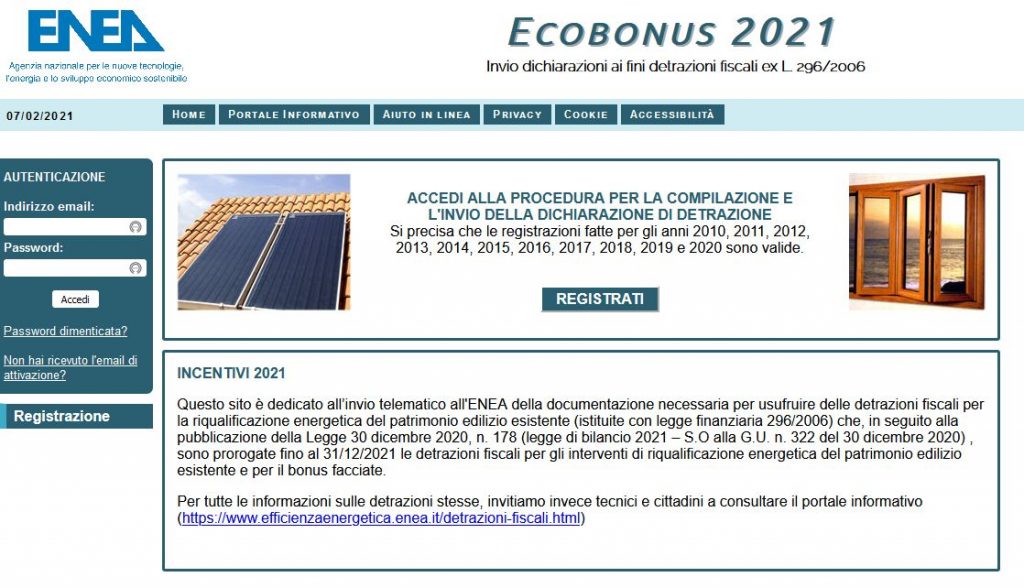 Portale Ecobonus 2021 per le riqualificazioni energetiche