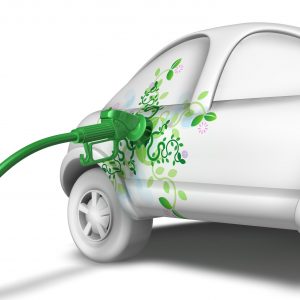 Car filling up with green fuel, environmentally friendly